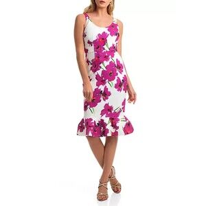 Trina Turk Pink Floral Dress Sleeveless Fitted Sheath Sz 2 New Outing Ruffle Hem